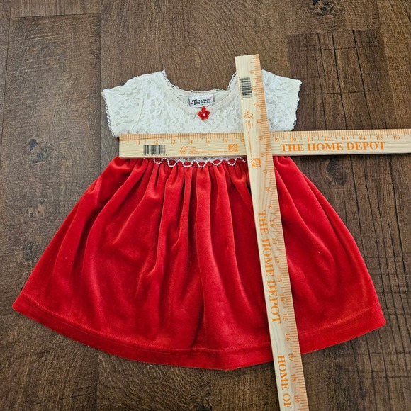 Vintage Girls Red Velvet White Lace Holiday Christmas Dress 2T Made in USA - Picture 6 of 7